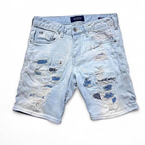 Scotch Soda Amsterdams Blauw Sashiko Stitch Denim Ralston Shorts 31”